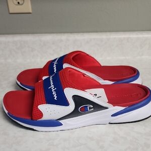 Champion Red, Blue & White mens Slide Sandals 10M number 3502